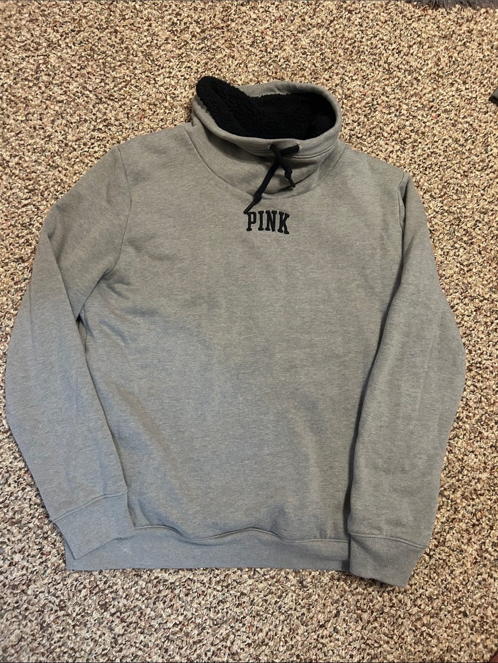 PINK Victoria's Secret Gray Turtleneck Pullover with Sherpa Lining